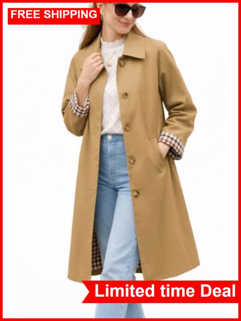 Long Single Breasted Trench Coat Lapel Oversized Windproof Overcoat